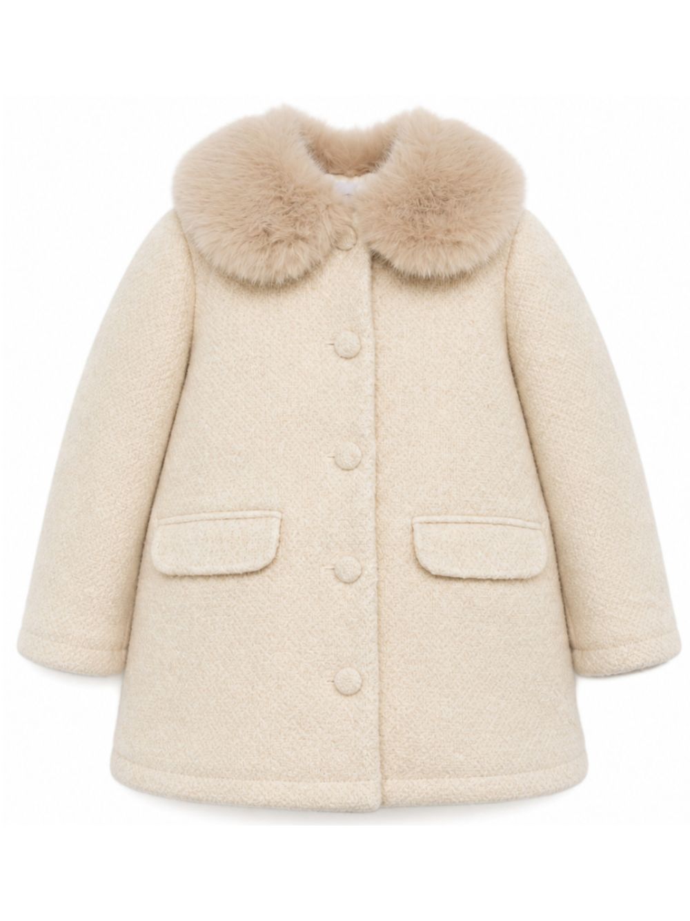 Cappotto per bambina Bonpoint Kids beige con colletto in pelliccia sintetica W06GOUW00017 060 BONPOINT KIDS 
