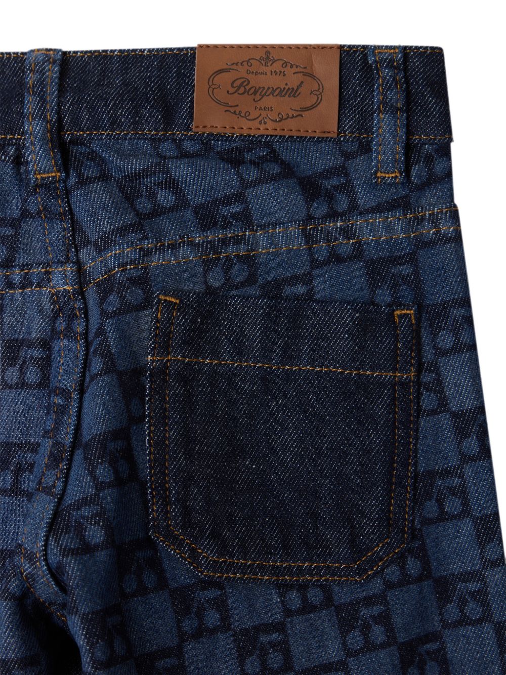 Jeans per bambina Bonpoint Kids blu con motivo a quadri con ciliegie W06GPAW00015 617 BONPOINT KIDS 