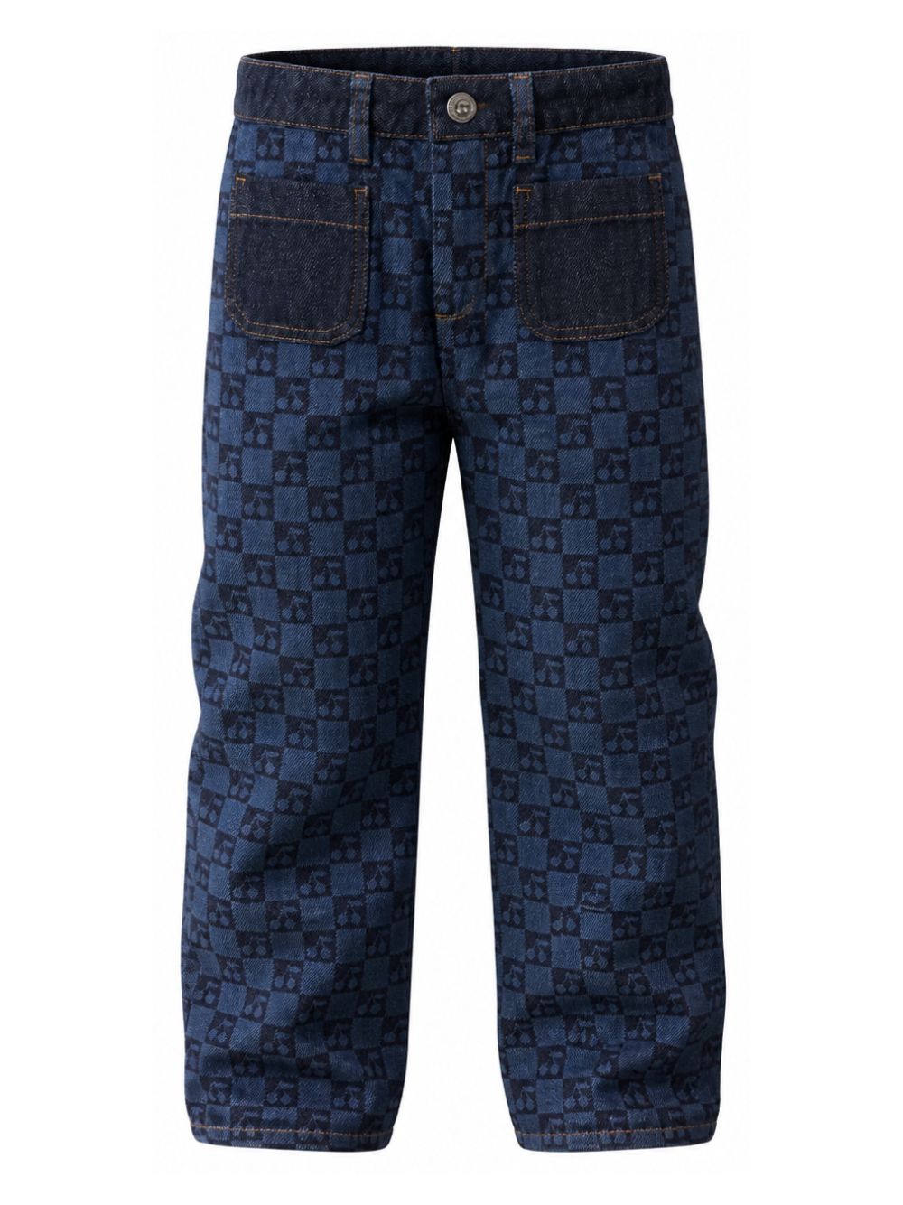 Jeans per bambina Bonpoint Kids blu con motivo a quadri con ciliegie W06GPAW00015 617 BONPOINT KIDS 
