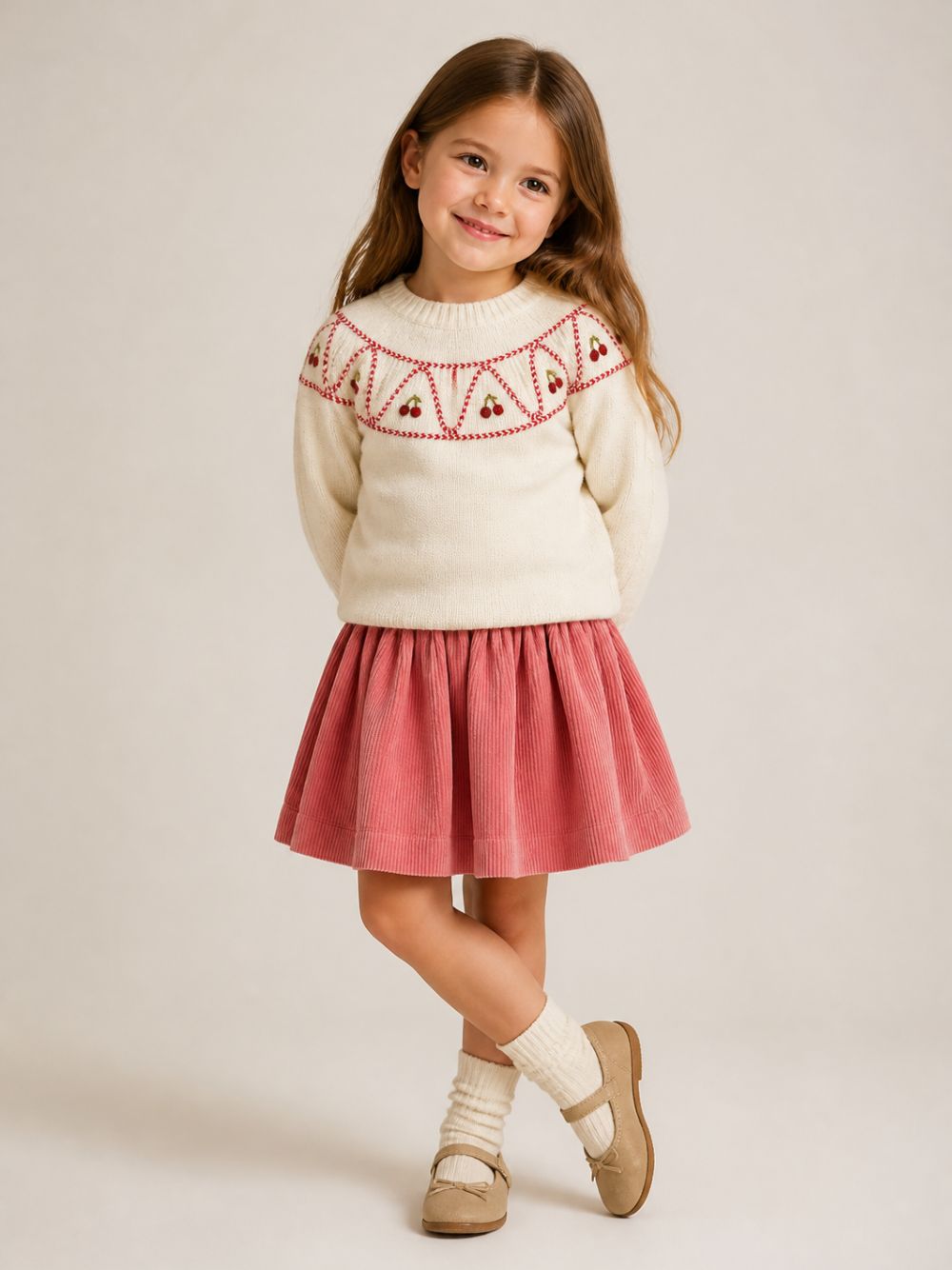 Gonna per bambina Bonpoint Kids rosa con trama a coste W06GSKW00009 028 BONPOINT KIDS 