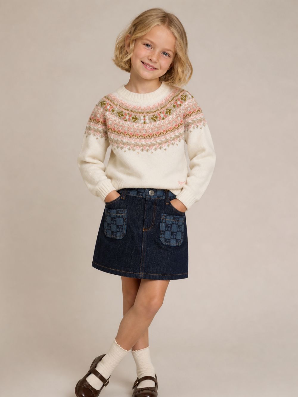Gonna per bambina Bonpoint Kids denim con stampa a quadretti W06GSKW00015 178 BONPOINT KIDS 
