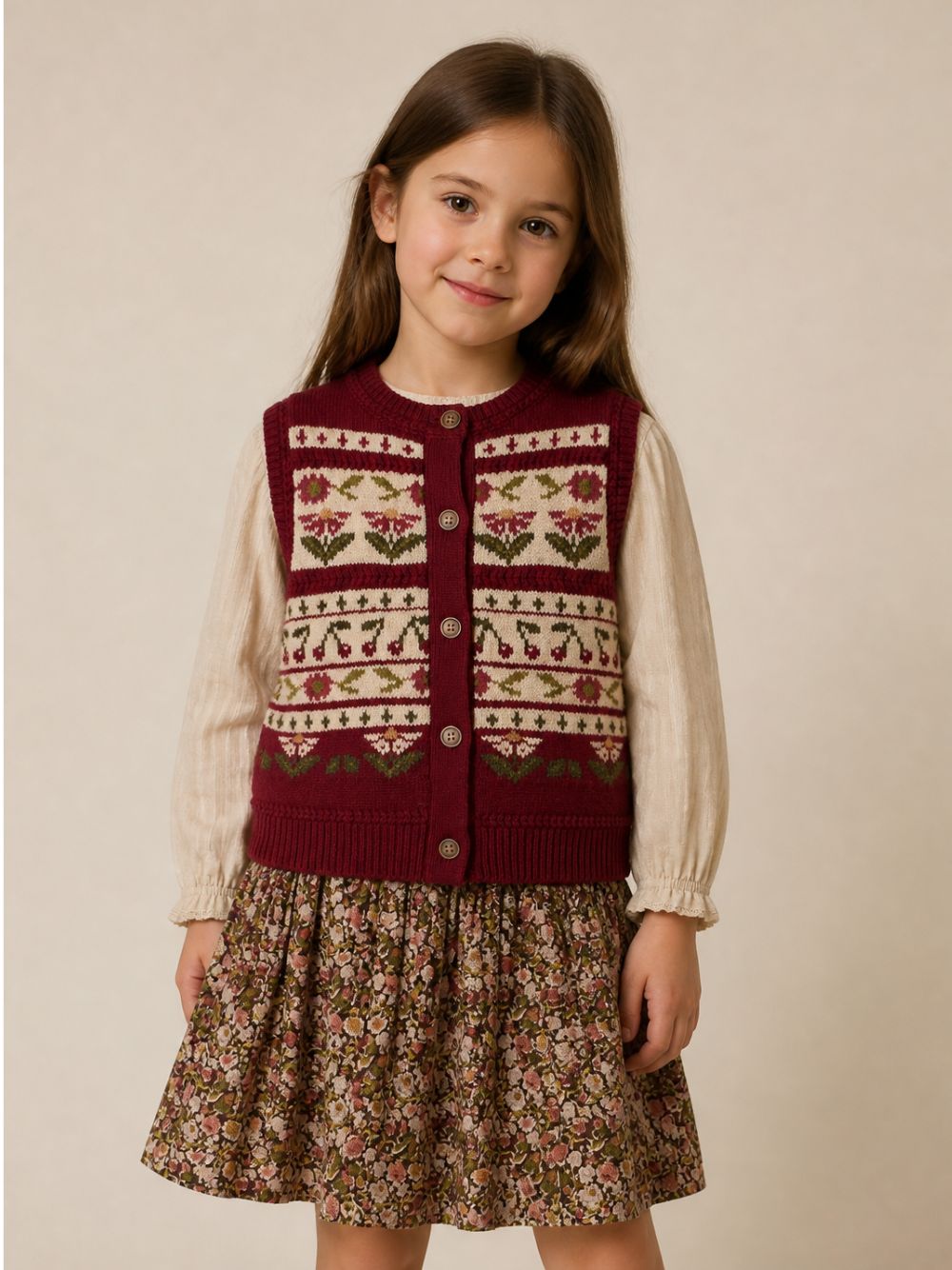 Gonna per bambina Bonpoint Kids marrone con stampa a fiori all-over W06GSKW00052 558A BONPOINT KIDS 