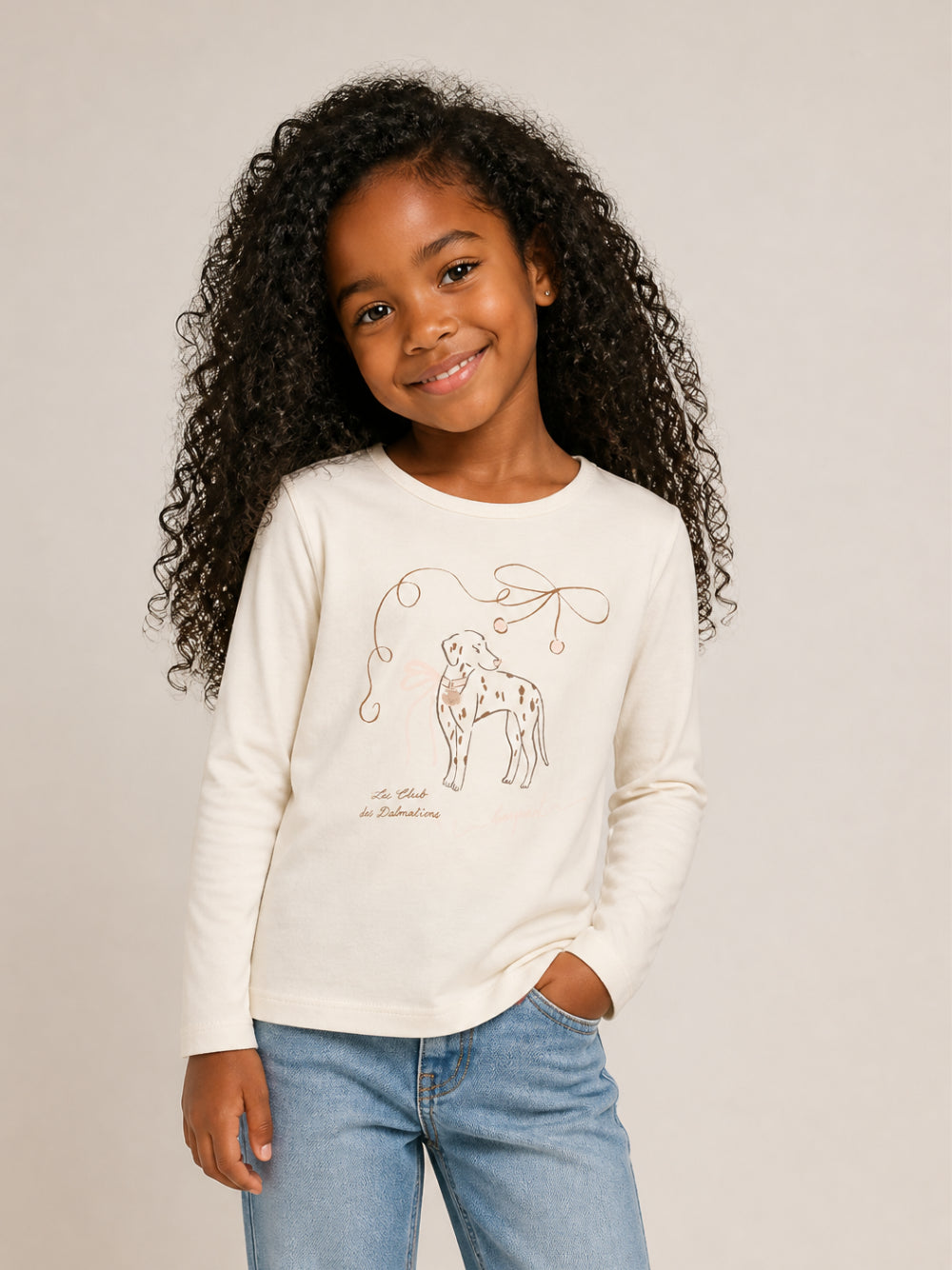 T-shirt per bambina Bonpoint Kids beige con stampa dalmata W06GTSK00010 102 BONPOINT KIDS 