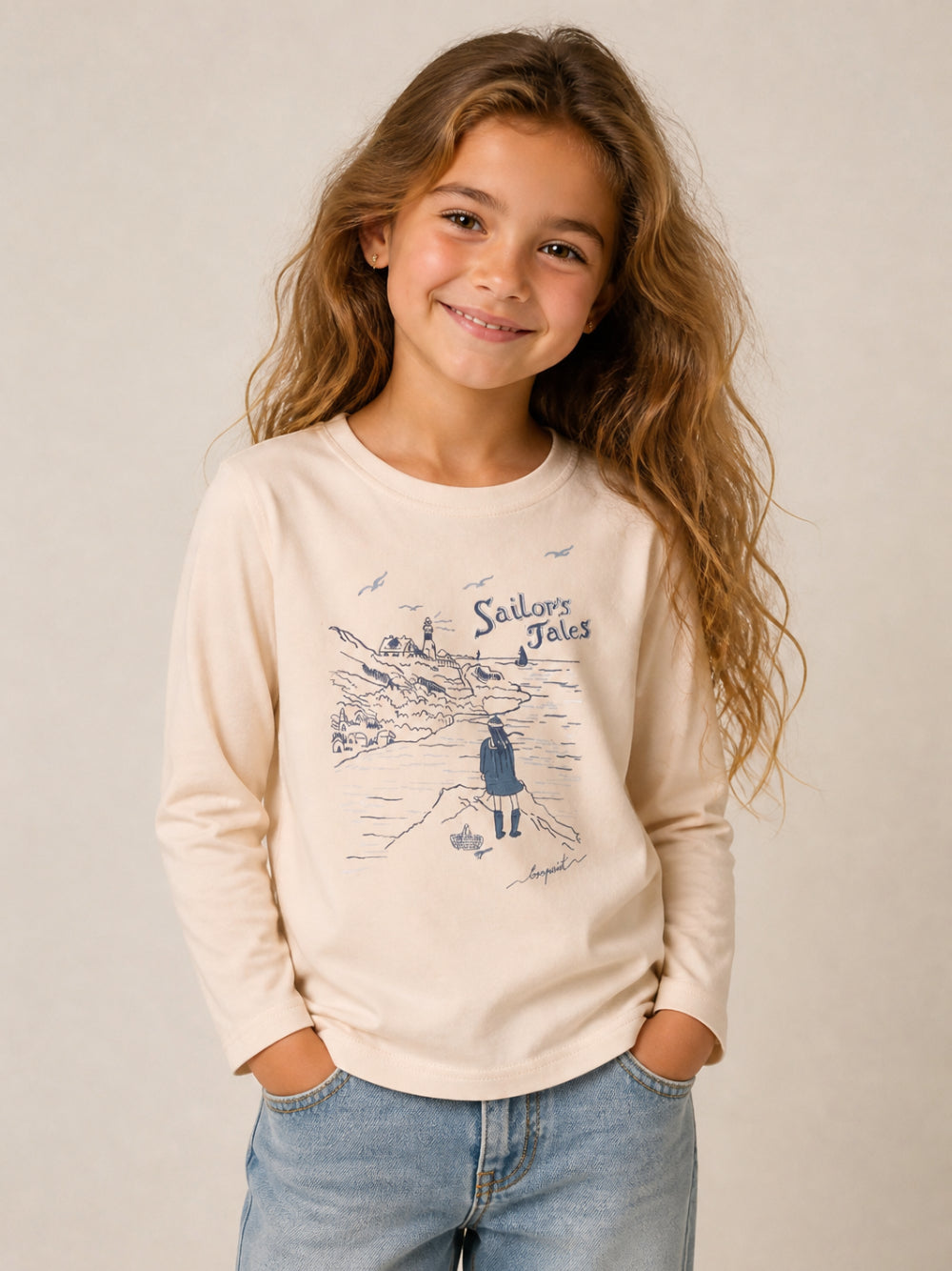 T-shirt per bambina Bonpoint Kids beige con stampa grafica W06GTSK00014 104 BONPOINT KIDS 