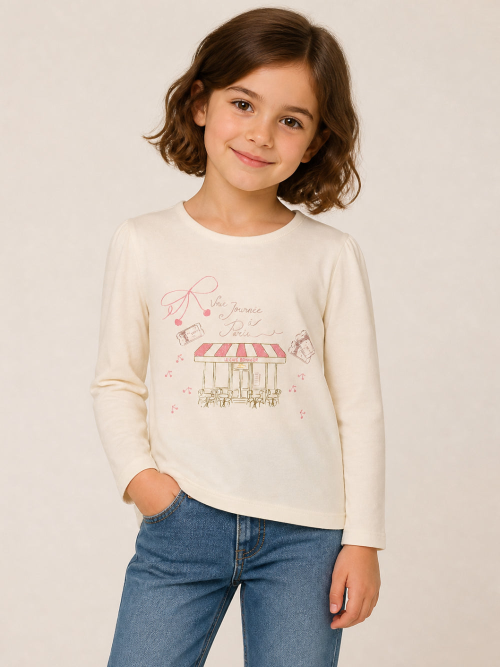 T-shirt Gracieuse per bambina Bonpoint Kids beige con stampa grafica sul davanti W06GTSK00020 121 BONPOINT KIDS 