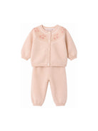 Set cardigan e pantaloni per neonata Bonpoint Kids rosa con ricamo ciliegie W06NSEK00020 923 BONPOINT KIDS 