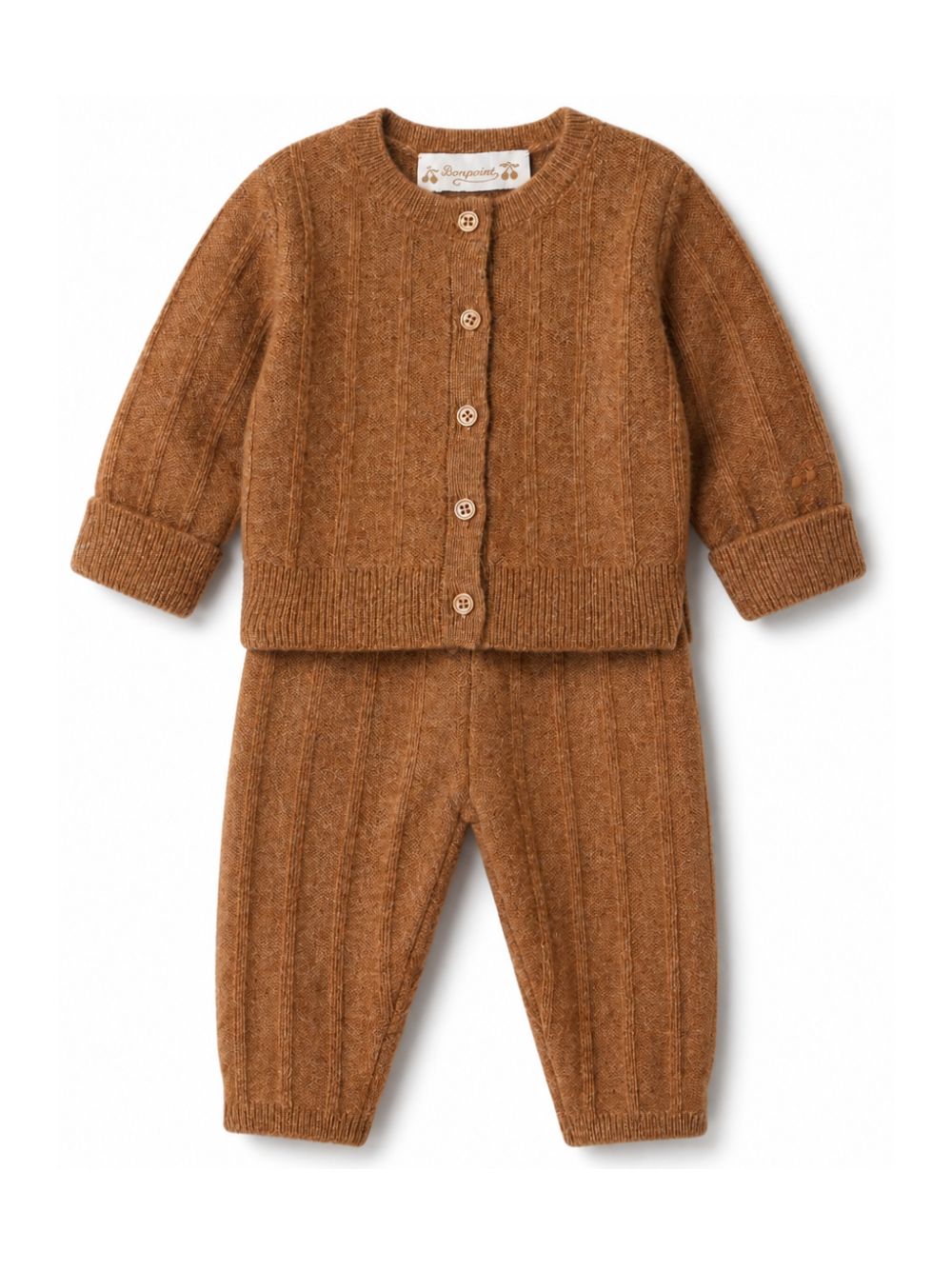 Set maglione e pantaloni per neonato Bonpoint Kids marrone con trama a coste W06OSEK00003 065 BONPOINT KIDS 