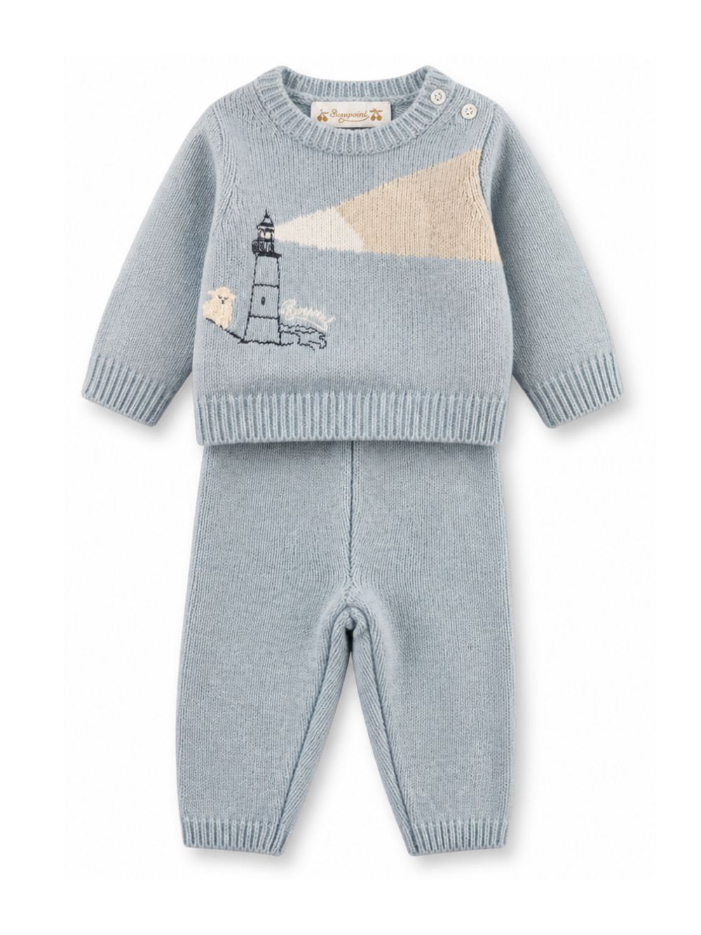 Set maglione e pantaloni per neonato Bonpoint Kids azzurro con decorazione ricamata W06OSEK00020 914 BONPOINT KIDS 