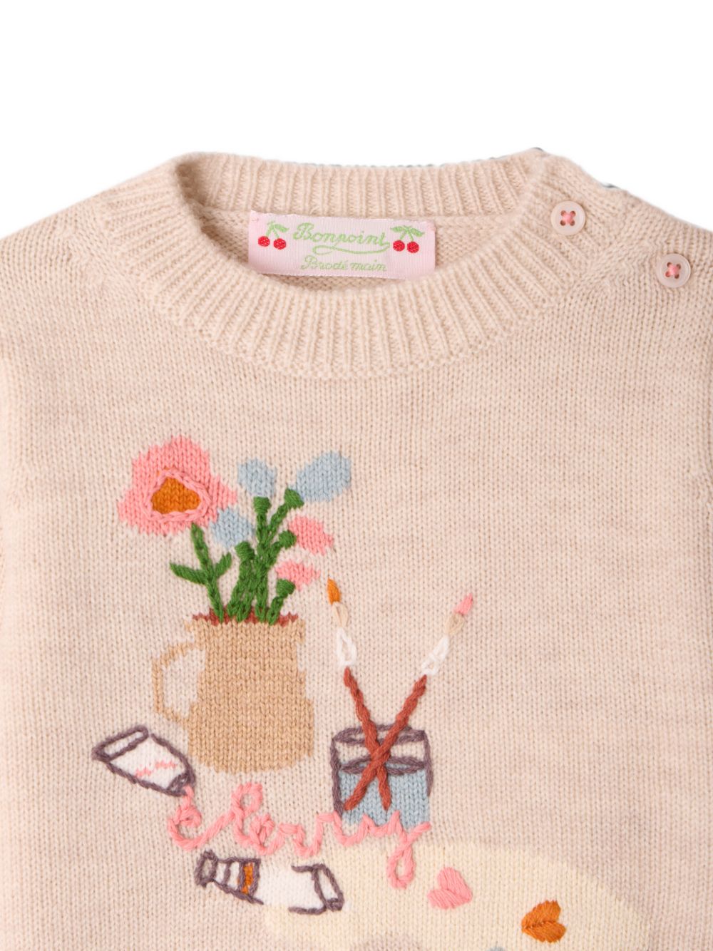 Maglione per neonata Bonpoint Kids beige con decorazione ricamata sul davanti W06XJUK00001 960 BONPOINT KIDS 