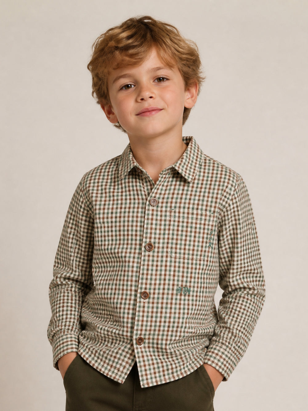 Camicia per bambino Bonton Kids beige con design a quadri BD12013 938 BONTON KIDS 