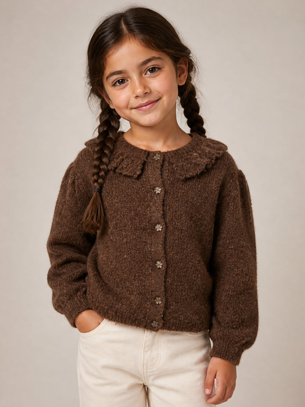 Cardigan Paloma per bambina Bonton Kids marrone con ruches BD18092 610 BONTON KIDS 