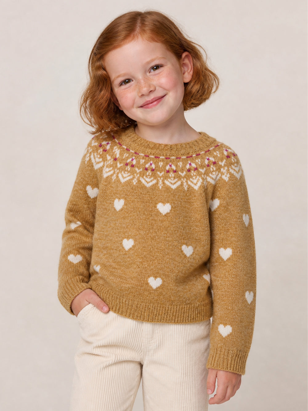 Maglione Fair Isle per bambina Bonton Kids mostarda con motivo a cuore BD18192 612 BONTON KIDS 