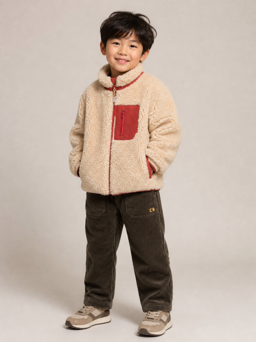 Pantaloni per bambino Bonton Kids verde cachi con trama a coste BD22043 510 BONTON KIDS 