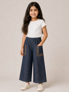 Pantaloni per bambina Bonton Kids blu navy con dettagli ricamati BD22152 430 BONTON KIDS 