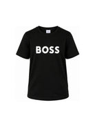 T-shirt per bambino BOSS Kids nera con logo goffrato bianco J25P24 09B BOSS KIDS 