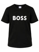 T-shirt per bambino BOSS Kids nera con logo goffrato bianco J25P24 09B BOSS KIDS 