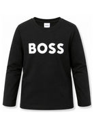 T-shirt per bambino Boss Kids nera con stampa logo sul davanti J25P25 09B BOSS KIDS 