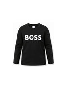 T-shirt per bambino Boss Kids nera con stampa logo sul davanti J25P25 09B BOSS KIDS 