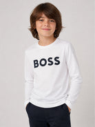 T-shirt per bambino Boss Kids bianca con stampa logo sul davanti J25P25 10P BOSS KIDS 