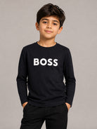T-shirt per bambino Boss Kids blu con stampa logo sul davanti J25P25 849 BOSS KIDS 