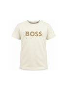 T-shirt per bambino Boss Kids bianca con logo sul davanti J52711 21C BOSS KIDS 