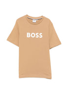 T-shirt per bambino Boss Kids beige con stampa logo frontale J52711 269 BOSS KIDS 