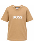 T-shirt per bambino Boss Kids beige con stampa logo frontale J52711 269 BOSS KIDS 