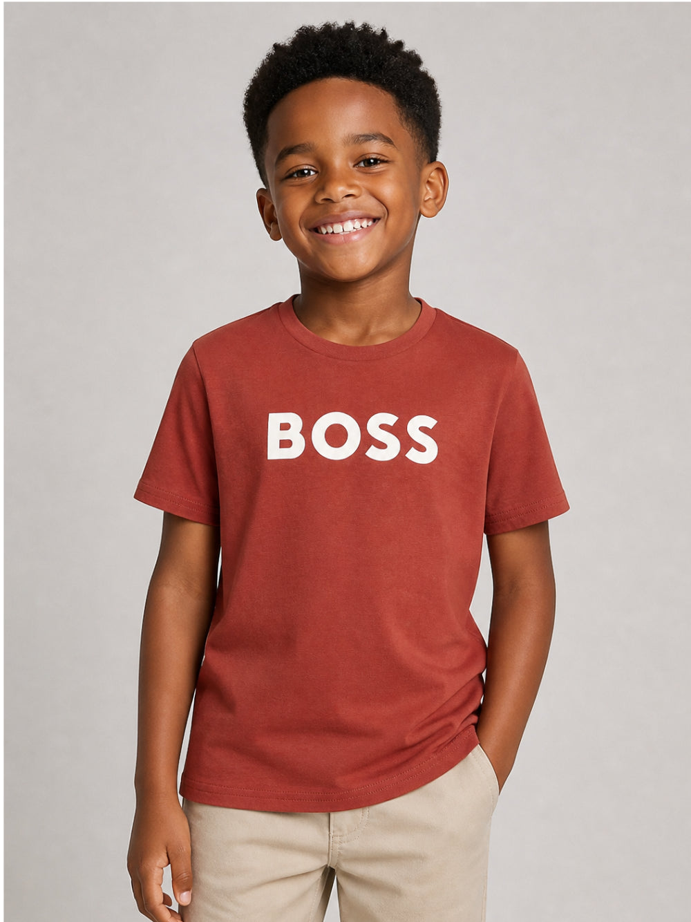 T-shirt per bambino Boss Kids rossa con logo sul davanti J52711 95G BOSS KIDS 