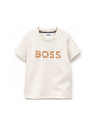 T-shirt per neonato Boss Kids beige con stampa logo sul davanti J52712 21C BOSS KIDS 