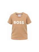T-shirt per neonato Boss Kids beige con stampa logo sul davanti J52712 269 BOSS KIDS 