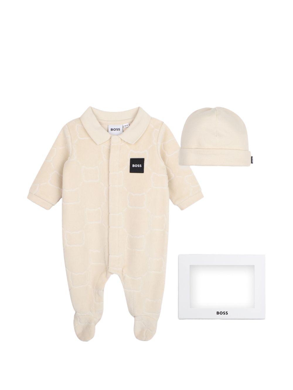 Tutina e cappellino per neonato Boss Kids beige con motivo jacquard J53290 21K BOSS KIDS 