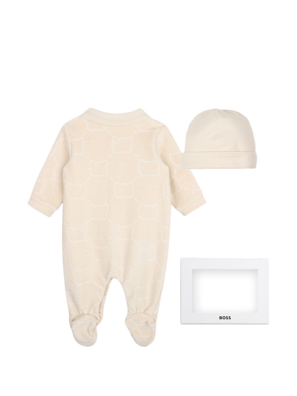 Tutina e cappellino per neonato Boss Kids beige con motivo jacquard J53290 21K BOSS KIDS 