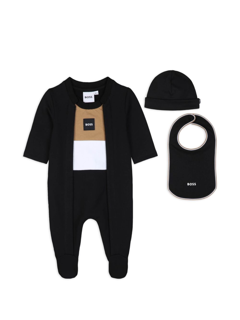 Tutina, berretto e bavaglino per neonato Boss Kids nero inserto color-block J53292 09B BOSS KIDS 