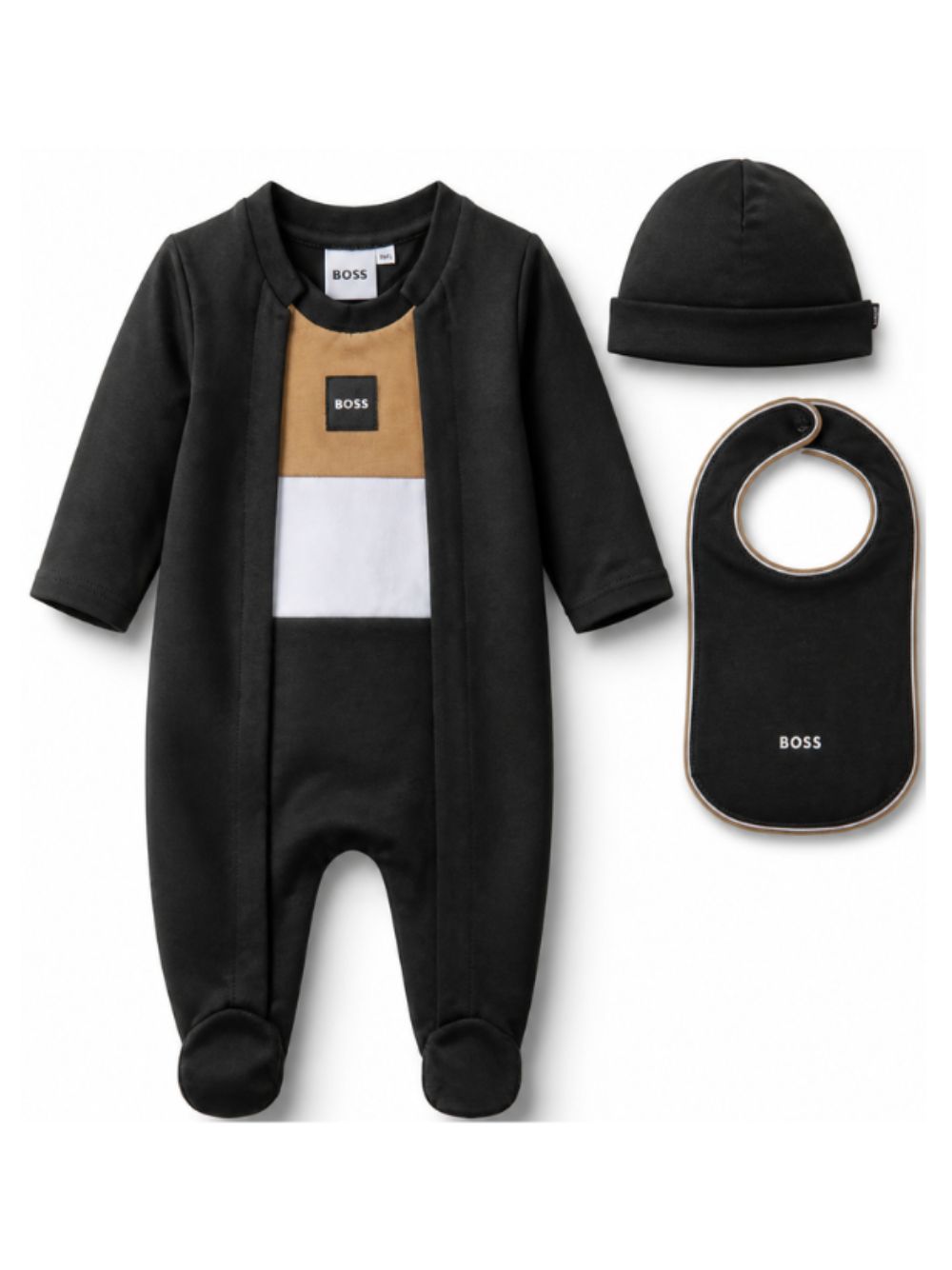 Tutina, berretto e bavaglino per neonato Boss Kids nero inserto color-block J53292 09B BOSS KIDS 
