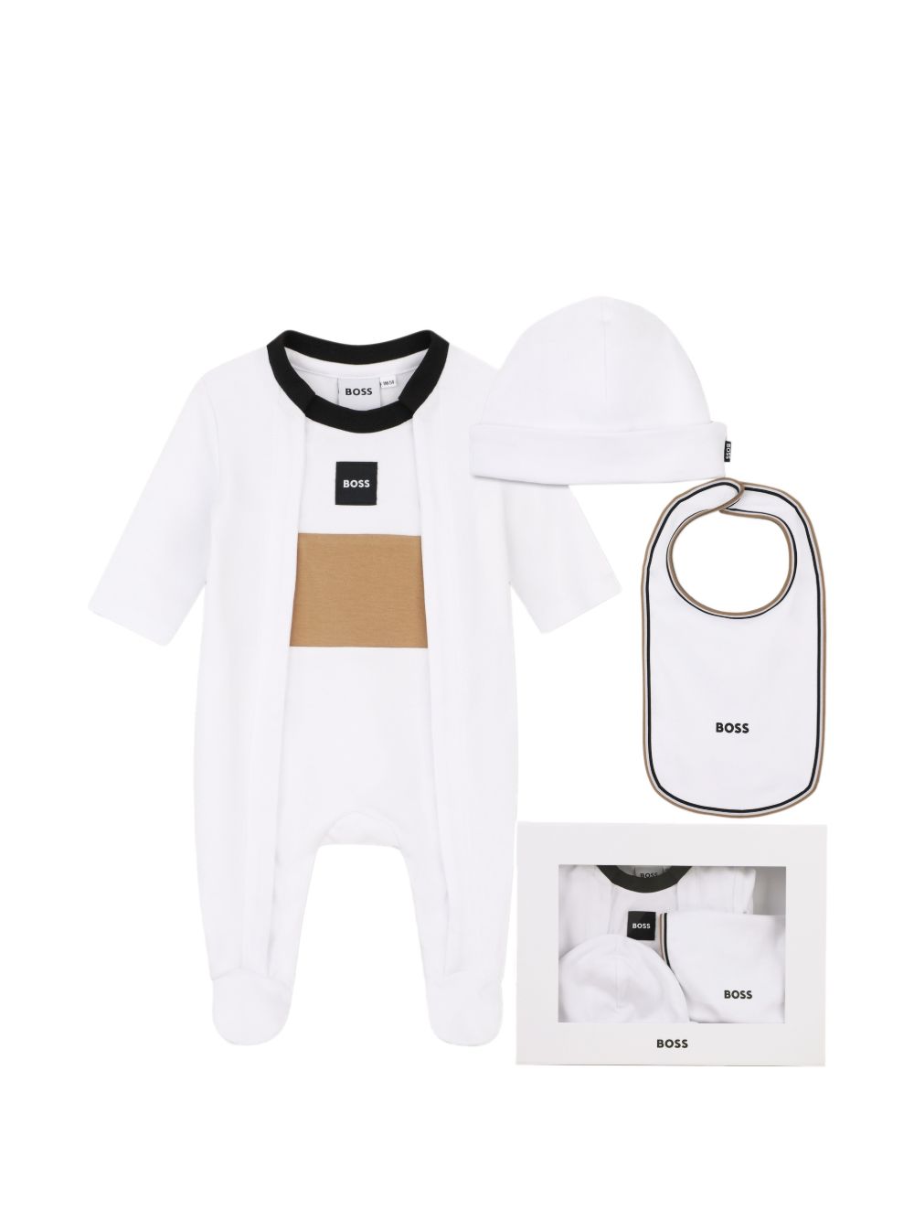 Tutina, berretto e bavaglino per neonato Boss Kids bianco inserto color-block J53292 10P BOSS KIDS 