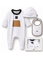 Tutina, berretto e bavaglino per neonato Boss Kids bianco inserto color-block J53292 10P BOSS KIDS 