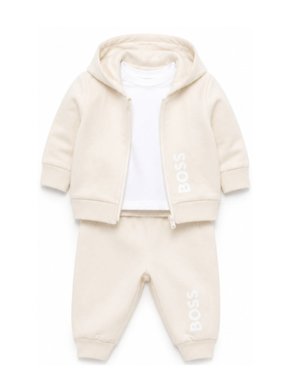 Set tuta sportiva per neonato Boss Kids beige con logo sul davanti J53304 21K BOSS KIDS 