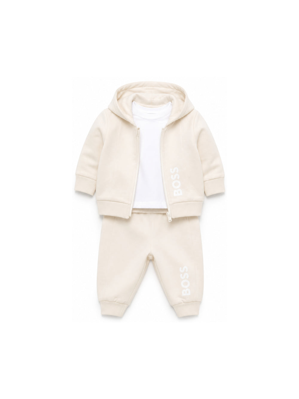 Set tuta sportiva per neonato Boss Kids beige con logo sul davanti J53304 21K BOSS KIDS 