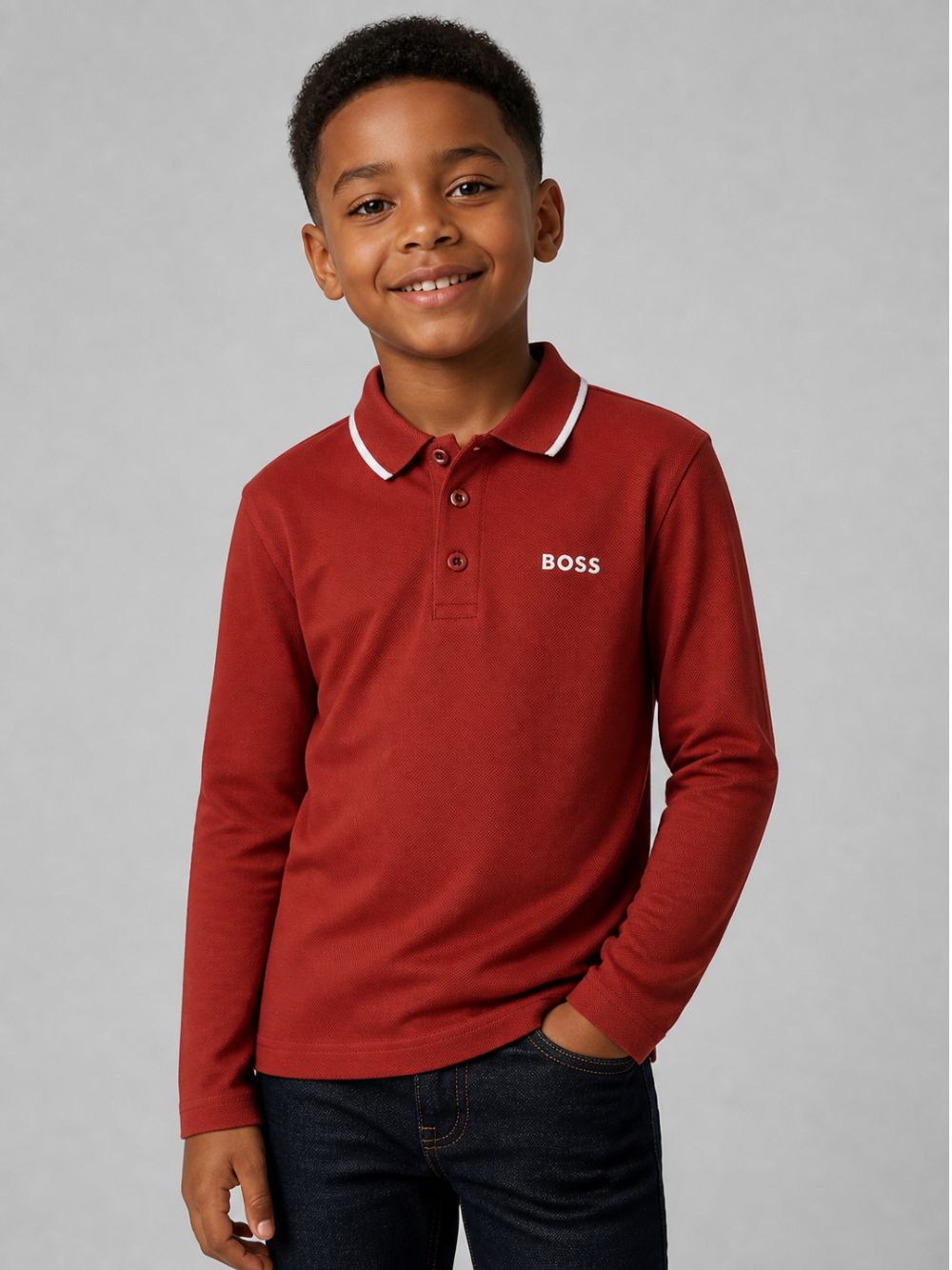 T-shirt per bambino Boss Kids rossa con colletto stile polo J53376 95G BOSS KIDS 