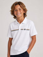 T-shirt per bambino Boss Kids bianca con motivo a righe orizzontali J53384 10P BOSS KIDS 