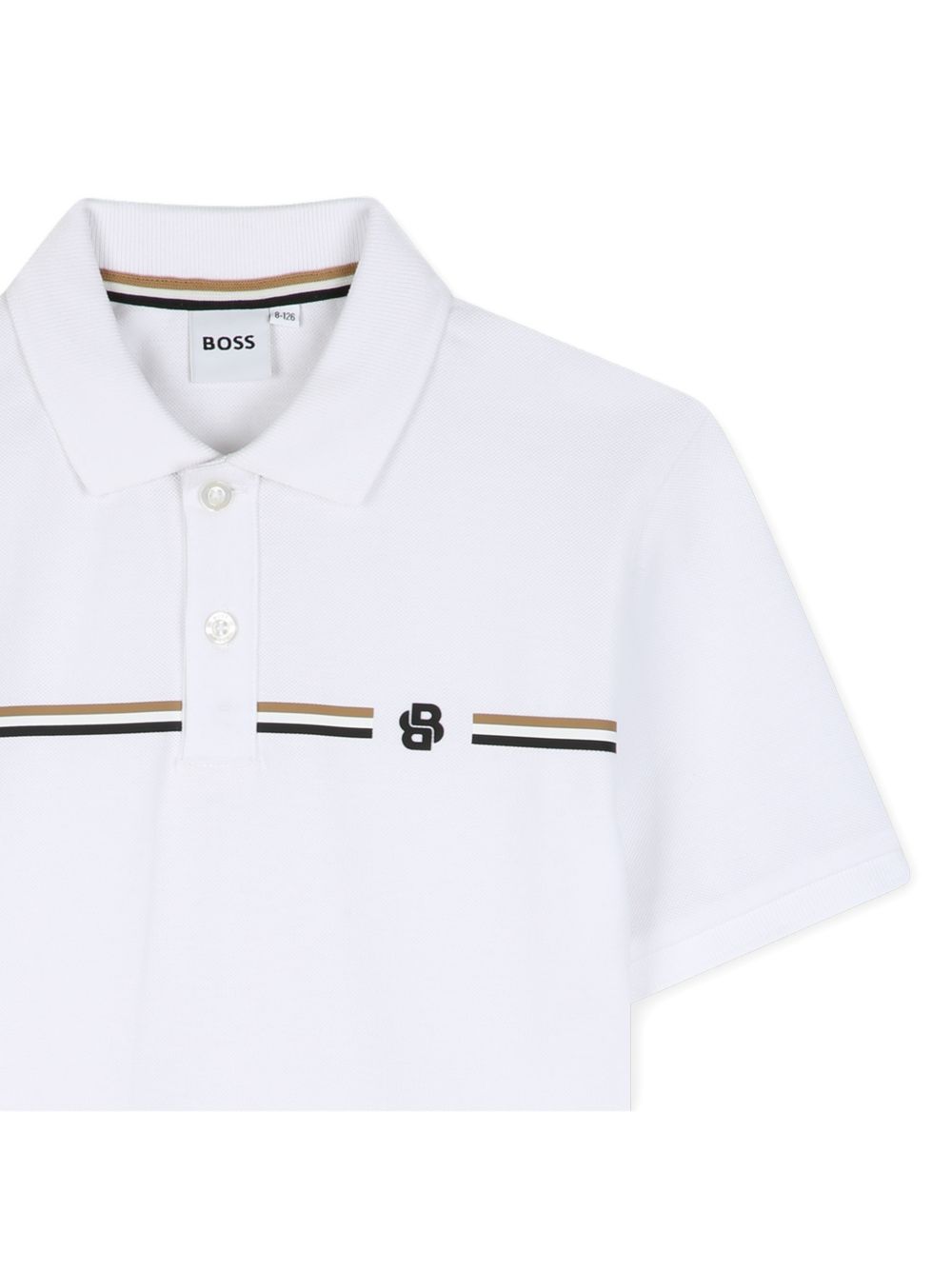 T-shirt per bambino Boss Kids bianca con motivo a righe orizzontali J53384 10P BOSS KIDS 