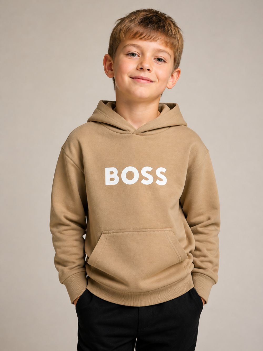 Felpa per bambino Boss Kids beige con logo sul davanti J53396 269 BOSS KIDS 