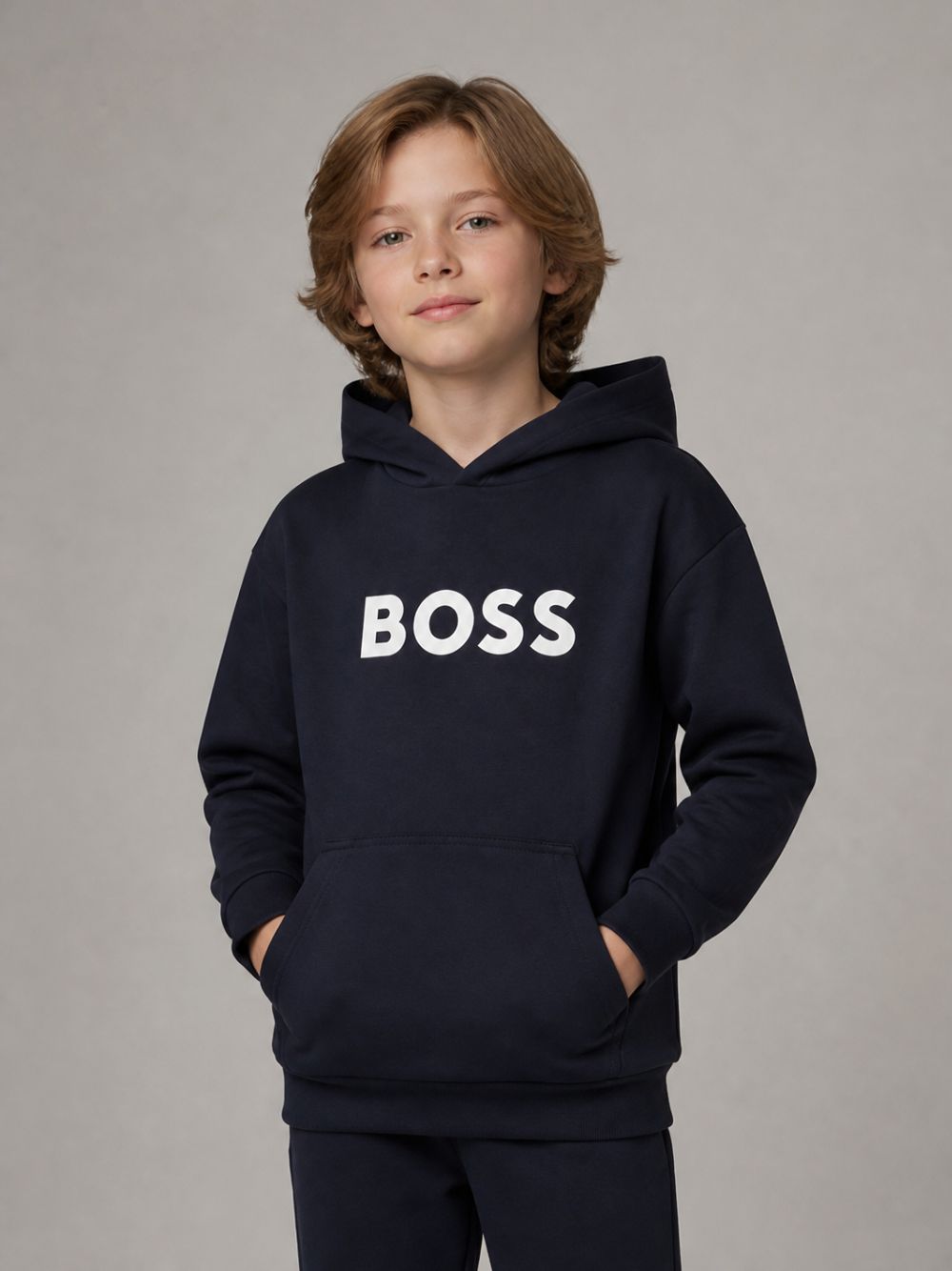 Felpa per bambino Boss Kids blu con logo sul davanti J53396 849 BOSS KIDS 