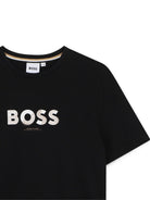 T-shirt per bambino Boss Kids nera con logo sul davanti J53404 09B BOSS KIDS 