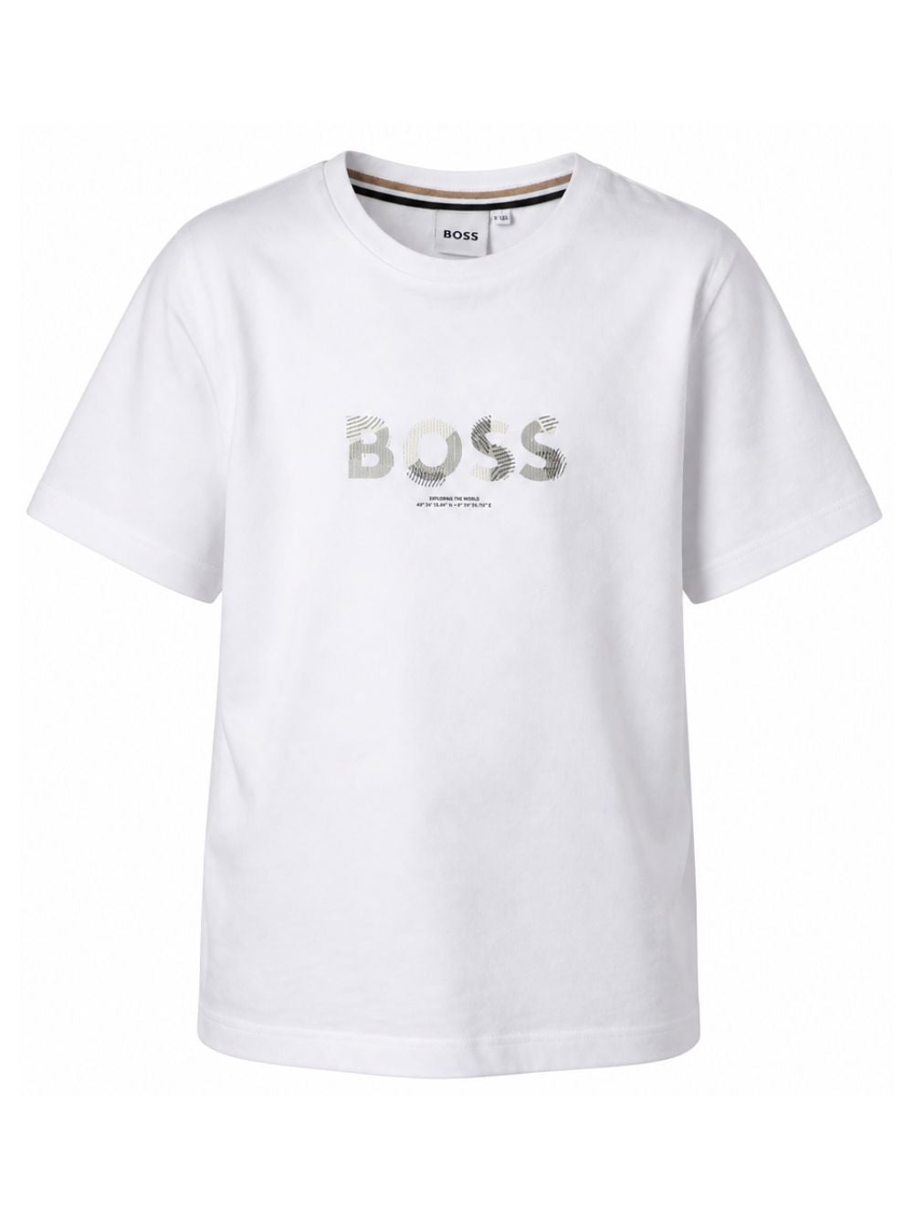 T-shirt per bambino Boss Kids bianca con logo sul davanti J53404 10P BOSS KIDS 