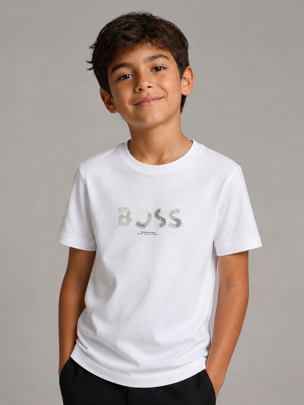 T-shirt per bambino Boss Kids bianca con logo sul davanti J53404 10P BOSS KIDS 