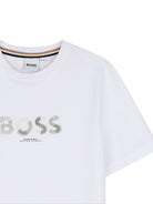 T-shirt per bambino Boss Kids bianca con logo sul davanti J53404 10P BOSS KIDS 