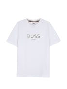 T-shirt per bambino Boss Kids bianca con logo sul davanti J53404 10P BOSS KIDS 
