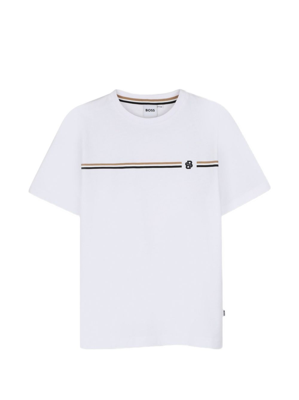 T-shirt per bambino Boss Kids bianca con motivo a righe orizzontali J53412 10P BOSS KIDS 