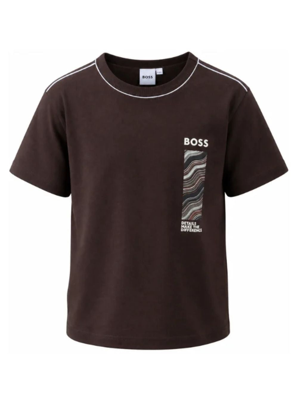 T-shirt per bambino Boss Kids marrone con stampa con logo sul davanti J53413 343 BOSS KIDS 